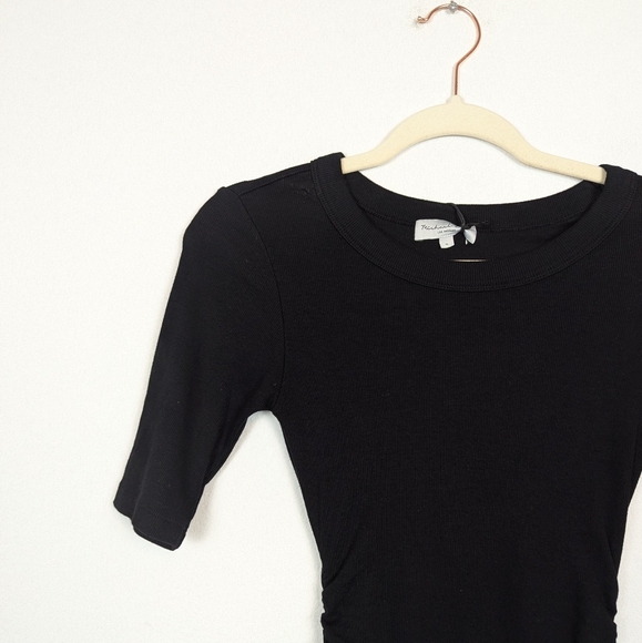 NWT Michael Stars Black Ultra Ribbed Mona Ruched Side Mini Dress Size S - Picture 4 of 10